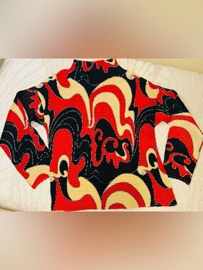 Vintage 90s Abstract Swirl Waffle Knit Rhinestone Mock Neck Stretchy Top Size M